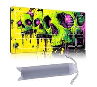 DISUOFEART Playmat for MTG & Magic: The Gathering with Zones, 28x16 inch Non-Slip TCG Game Mat for Commander, Neon Green & Purple Dripping Skulls Card Game Table Mat
