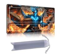 DISUOFEART Playmat for MTG & Magic: The Gathering with Zones, 28x16 inch Non-Slip TCG Game Mat for Commander, Blue Dragon Reading Magic Books Card Game Table Mat