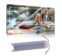 DISUOFEART Playmat for MTG & Magic: The Gathering with Zones, 28x16 inch Non-Slip TCG Game Mat for Commander, Colorful Rainbow Mermaid on Rocks Card Game Table Mat