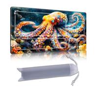 DISUOFEART Playmat for MTG & Magic: The Gathering with Zones, 28x16 inch Non-Slip TCG Game Mat for Commander, Rainbow Octopus in Coral Reef Card Game Table Mat