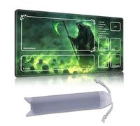 DISUOFEART Playmat for MTG & Magic: The Gathering with Zones, 28x16 inch Non-Slip TCG Game Mat for Commander, Green Reaper with Scythe Leading Undead Army Card Game Table Mat
