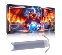 DISUOFEART Playmat for MTG & Magic: The Gathering with Zones, 28x16 inch Non-Slip TCG Game Mat for Commander, Fiery Lightning Dragon Fantasy Card Game Table Mat