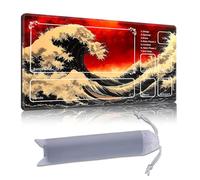 DISUOFEART Playmat for MTG & Magic: The Gathering with Zones, 28x16 inch Non-Slip TCG Game Mat for Commander, Red Wave in Japanese Art Style Card Game Table Mat