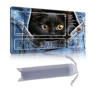 DISUOFEART Playmat for MTG & Magic: The Gathering with Zones, 28x16 inch Non-Slip TCG Game Mat for Commander, Black Kitten Peeking from Pocket Card Game Table Mat