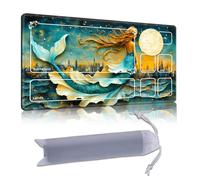 DISUOFEART Playmat for MTG & Magic: The Gathering with Zones, 28x16 inch Non-Slip TCG Game Mat for Commander, Mermaid and Moon Over City Skyline Card Game Table Mat