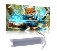 DISUOFEART Playmat for MTG & Magic: The Gathering with Zones, 28x16 inch Non-Slip TCG Game Mat for Commander, Magical Fox Wizard with Blue Spells Card Game Table Mat