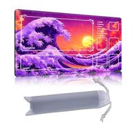DISUOFEART Playmat for MTG & Magic: The Gathering with Zones, 28x16 inch Non-Slip TCG Game Mat for Commander, Vibrant Purple Ocean Waves at Sunset Card Game Table Mat