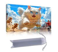 DISUOFEART Playmat for MTG & Magic: The Gathering with Zones, 28x16 inch Non-Slip TCG Game Mat for Commander, Giant White Cat Chasing Dogs Card Game Table Mat