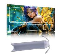 DISUOFEART Playmat for MTG & Magic: The Gathering with Zones, 28x16 inch Non-Slip TCG Game Mat for Commander, Forest Fairy with Purple Hair Golden Wings Card Game Table Mat