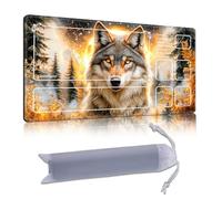 DISUOFEART Playmat for MTG & Magic: The Gathering with Zones, 28x16 inch Non-Slip TCG Game Mat for Commander, Grey Wolf in Golden Celestial Forest Card Game Table Mat