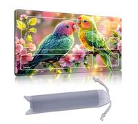 DISUOFEART Playmat for MTG & Magic: The Gathering with Zones, 28x16 inch Non-Slip TCG Game Mat for Commander, Colorful Parrots on Blossoming Branch Card Game Table Mat