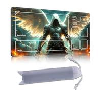 DISUOFEART Playmat for MTG & Magic: The Gathering with Zones, 28x16 inch Non-Slip TCG Game Mat for Commander, Armored Angel Warrior Bearing Sword Wings Card Game Table Mat