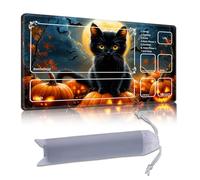 DISUOFEART Playmat for MTG & Magic: The Gathering with Zones, 28x16 inch Non-Slip TCG Game Mat for Commander, Black Cat with Pumpkins Card Game Table Mat