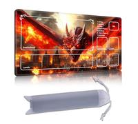 DISUOFEART Playmat for MTG & Magic: The Gathering with Zones, 28x16 inch Non-Slip TCG Game Mat for Commander, Red Fire Dragon Burning City Card Game Table Mat