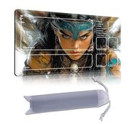 DISUOFEART Playmat for MTG & Magic: The Gathering with Zones, 28x16 inch Non-Slip TCG Game Mat for Commander, Tribal Warrior Woman Fantasy Card Game Table Mat