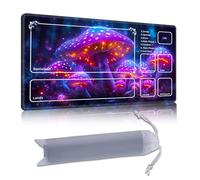 DISUOFEART Playmat for MTG & Magic: The Gathering with Zones, 28x16 inch Non-Slip TCG Game Mat for Commander, Glowing Neon Magical Mushroom Forest Card Game Table Mat