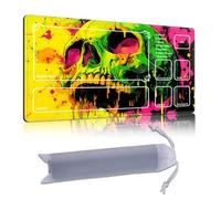 DISUOFEART Playmat for MTG & Magic: The Gathering with Zones, 28x16 inch Non-Slip TCG Game Mat for Commander, Neon Graffiti Skull with Dripping Colors Card Game Table Mat