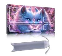 DISUOFEART Playmat for MTG & Magic: The Gathering with Zones, 28x16 inch Non-Slip TCG Game Mat for Commander, Twin Arctic Foxes Glowing Blue Eyes Card Game Table Mat