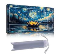 DISUOFEART Playmat for MTG & Magic: The Gathering with Zones, 28x16 inch Non-Slip TCG Game Mat for Commander, Starry Night Lotus Flower on Water Card Game Table Mat