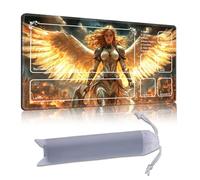 DISUOFEART Playmat for MTG & Magic: The Gathering with Zones, 28x16 inch Non-Slip TCG Game Mat for Commander, Angel Warrior in Burning City Card Game Table Mat