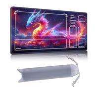 DISUOFEART Playmat for MTG & Magic: The Gathering with Zones, 28x16 inch Non-Slip TCG Game Mat for Commander, Cosmic Rainbow Dragon in Starry Night Card Game Table Mat