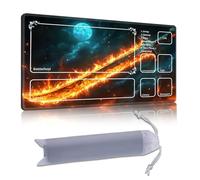 DISUOFEART Playmat for MTG & Magic: The Gathering with Zones, 28x16 inch Non-Slip TCG Game Mat for Commander, Flaming Fantasy Sword Moon Card Game Table Mat