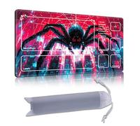 DISUOFEART Playmat for MTG & Magic: The Gathering with Zones, Black Spider in Neon Red Blue City 28x16 inch Non-Slip TCG Game Mat for Commander, Card Game Table Mat