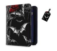 DISUOFEART RFID Passport Holder for Travel with Luggage Tags, PU Leather Passport Wallet with Multiple Card Slots, Travel Passport Case for Men & Women-1, Bats Flying by Spider Webs, Art Deco