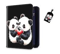 DISUOFEART RFID Passport Holder for Travel with Luggage Tags, PU Leather Passport Wallet with Multiple Card Slots, Travel Passport Case for Men & Women-8, Two Cute Baby Pandas Heart, Art Deco