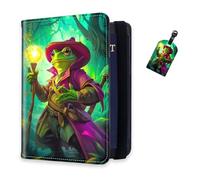 DISUOFEART RFID Passport Holder for Travel with Luggage Tags, PU Leather Passport Wallet with Multiple Card Slots, Travel Passport Case for Men & Women-7, Frog Wizard in Enchanted Forest, Art Deco