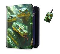 DISUOFEART RFID Passport Holder for Travel with Luggage Tags, PU Leather Passport Wallet with Multiple Card Slots, Travel Passport Case for Men & Women-16, Green Snakes in Jungle, Art Deco