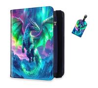 DISUOFEART RFID Passport Holder for Travel with Luggage Tags, PU Leather Passport Wallet with Multiple Card Slots, Travel Passport Case for Men & Women-12, Aurora Dragon, Art Deco
