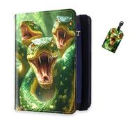 DISUOFEART RFID Passport Holder for Travel with Luggage Tags, PU Leather Passport Wallet with Multiple Card Slots, Travel Passport Case for Men & Women-20, Three Fanged Serpents in Jungle, Art Deco