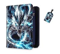 DISUOFEART RFID Passport Holder for Travel with Luggage Tags, PU Leather Passport Wallet with Multiple Card Slots, Travel Passport Case for Men & Women-1, Electrocelestial Dragon, Art Deco