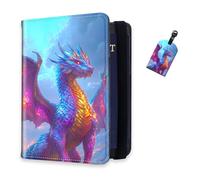 DISUOFEART RFID Passport Holder for Travel with Luggage Tags, PU Leather Passport Wallet with Multiple Card Slots, Travel Passport Case for Men & Women-13, Colorful Dragon in Sky, Art Deco