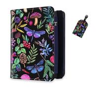 DISUOFEART RFID Passport Holder for Travel with Luggage Tags, PU Leather Passport Wallet with Multiple Card Slots, Travel Passport Case for Men & Women-5, Forest Flora Fauna, Art Deco