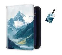 DISUOFEART RFID Passport Holder for Travel with Luggage Tags, PU Leather Passport Wallet with Multiple Card Slots, Travel Passport Case for Men & Women-10, Snow Capped Mountain, Art Deco