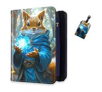 DISUOFEART RFID Passport Holder for Travel with Luggage Tags, PU Leather Passport Wallet with Multiple Card Slots, Travel Passport Case for Men & Women-20, Mage Squirrel With Blue Magic, Art Deco