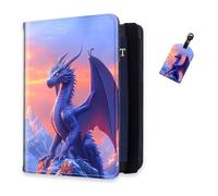 DISUOFEART RFID Passport Holder for Travel with Luggage Tags, PU Leather Passport Wallet with Multiple Card Slots, Travel Passport Case for Men & Women-11, Blue Dragon on Mountain, Art Deco