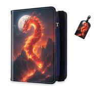 DISUOFEART RFID Passport Holder for Travel with Luggage Tags, PU Leather Passport Wallet with Multiple Card Slots, Travel Passport Case for Men & Women-23, Fire Dragon Volcanic Mountain Peak, Art Deco