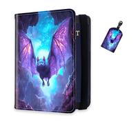 DISUOFEART RFID Passport Holder for Travel with Luggage Tags, PU Leather Passport Wallet with Multiple Card Slots, Travel Passport Case for Men & Women-13, Bat in Cave with Neon Light, Art Deco