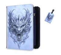 DISUOFEART RFID Passport Holder for Travel with Luggage Tags, PU Leather Passport Wallet with Multiple Card Slots, Travel Passport Case for Men & Women-2, Angry Dragon Head, Art Deco