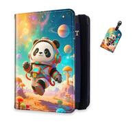 DISUOFEART RFID Passport Holder for Travel with Luggage Tags, PU Leather Passport Wallet with Multiple Card Slots, Travel Passport Case for Men & Women-11, Panda Astronaut in Space, Art Deco