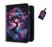 DISUOFEART RFID Passport Holder for Travel with Luggage Tags, PU Leather Passport Wallet with Multiple Card Slots, Travel Passport Case for Men & Women-9, Mystical Tree with Branches, Art Deco