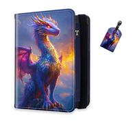 DISUOFEART RFID Passport Holder for Travel with Luggage Tags, PU Leather Passport Wallet with Multiple Card Slots, Travel Passport Case for Men & Women-24, Iridescent Dragon at Sunset, Art Deco