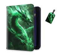 DISUOFEART RFID Passport Holder for Travel with Luggage Tags, PU Leather Passport Wallet with Multiple Card Slots, Travel Passport Case for Men & Women-24, Emerald Dragon in Green Mist, Art Deco