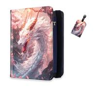 DISUOFEART RFID Passport Holder for Travel with Luggage Tags, PU Leather Passport Wallet with Multiple Card Slots, Travel Passport Case for Men & Women-12, White Dragon with Cherry Blossoms, Art Deco