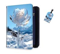 DISUOFEART RFID Passport Holder for Travel with Luggage Tags, PU Leather Passport Wallet with Multiple Card Slots, Travel Passport Case for Men & Women-26, Crystal Rose Snow Mountain, Art Deco