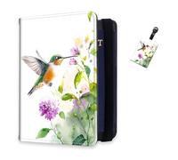 DISUOFEART RFID Passport Holder for Travel with Luggage Tags, PU Leather Passport Wallet with Multiple Card Slots, Travel Passport Case for Men & Women-5, Hummingbird Flying Near Flower, Art Deco