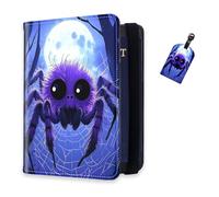 DISUOFEART RFID Passport Holder for Travel with Luggage Tags, PU Leather Passport Wallet with Multiple Card Slots, Travel Passport Case for Men & Women-22, Purple Spider Under Full Moon, Art Deco